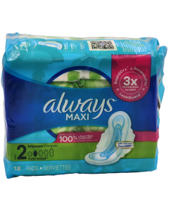 Always Maxi - Long Pads Size 2 - Rapid Dry - 18 Ct