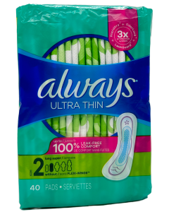 Always Ultra Thin pads - Size 2(Long Super) - 40 Ct 