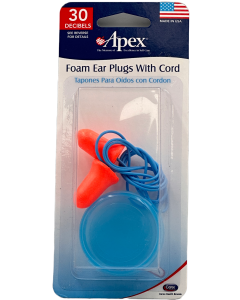 Apex - Foam Ear Plugs With Cord - 30 Decibels