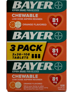 Bayer Aspirin Chewable 81mg Orange Flavored - 108 Tablets