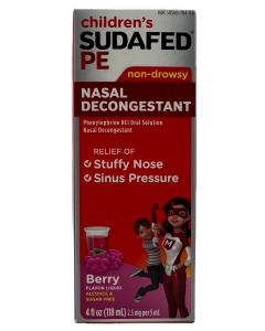 Children's Sudafedpe - Nasal Decongestant - Berry Flavor Liquid - 4 Fl. oz.