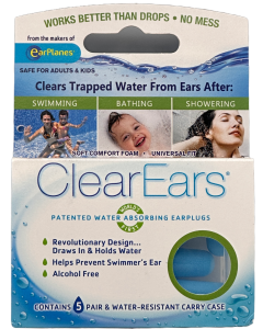 ClearEars Water Absorbing EarPlanes - 5 Pair & Water-resistant Carry Case