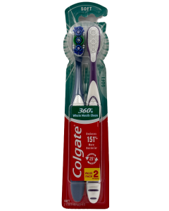 Colgate 360° Whole Mouth Clean Toothbrush - Soft - 2 Toothbrushes