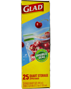 Glad - Storage Zipper Bags - Quart - 25 Count