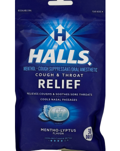 Halls Cough & Throat Relief Mentho-Lyptus Drops - 30 Drops