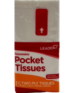 Leader- Pocket Tissues - 15 Two Ply Tissues