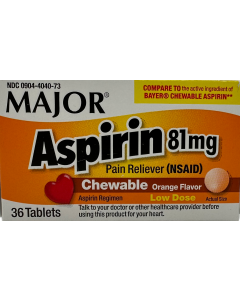 Major Aspirin 81Mg Chewable Orange Flavor - 36 Tablets