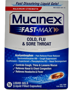 Mucinex Fast Max - Cold, Flu & Sore Throat Liquid Capsules - 16 Ct