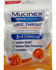Mucinex Insta Soothe Sore Throat + Soothing Comfort - Honey & Echinacea - 20 Drops