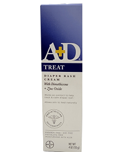 A+D Treat - Diaper Rash Cream with Dimethicone + Zinc Oxide - 4 OZ