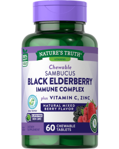 Nature's Truth - Sambucus Black Elderberry Immune Complex Plus Vitamin C, ZincÂ Chewable Tablets - Natural Mixed Berry Flavor - 60 Ct