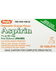 Rugby - Chewable Aspirin Orange Flavor 81mg - 36 Tablets