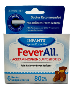 Infants FeverAll Acetaminophen Suppositories -  80 mg each- 6 Rectal Suppositories