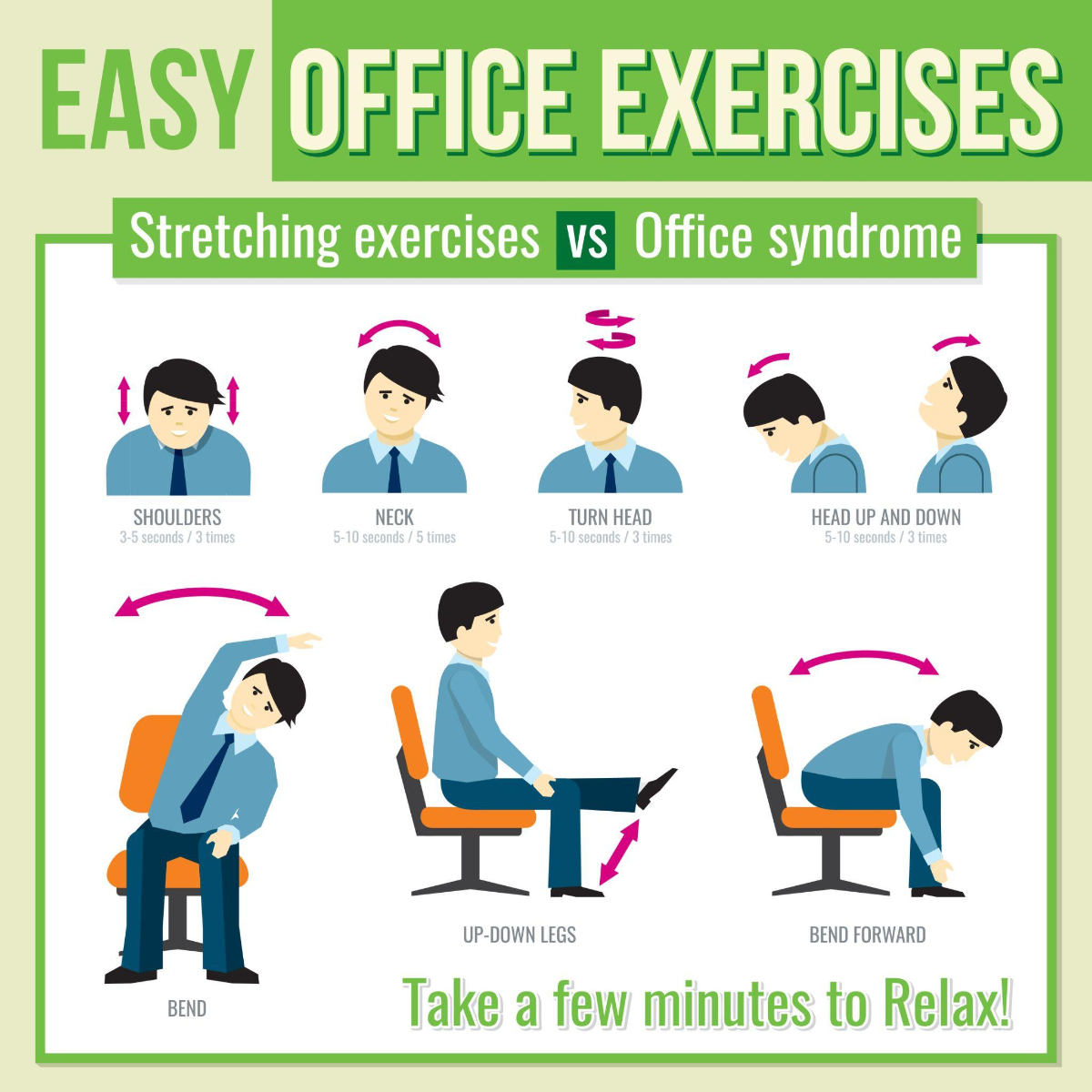 Some simple exercises at work to manage aches during work hours
