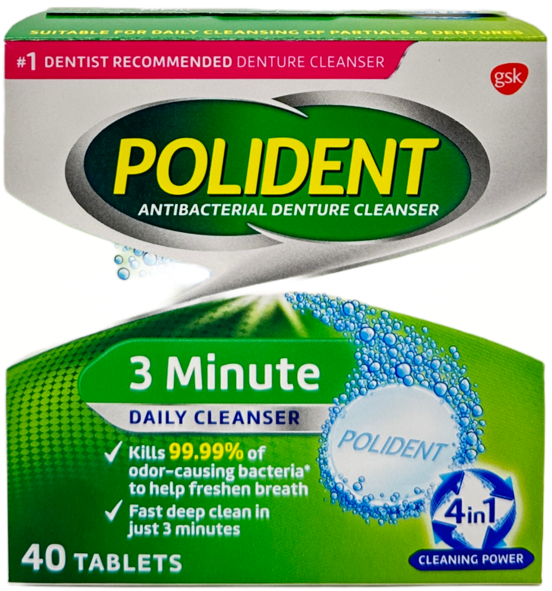 Polident 3 Minute Antibacterial Denture Cleanser Tablets - 40 Ct